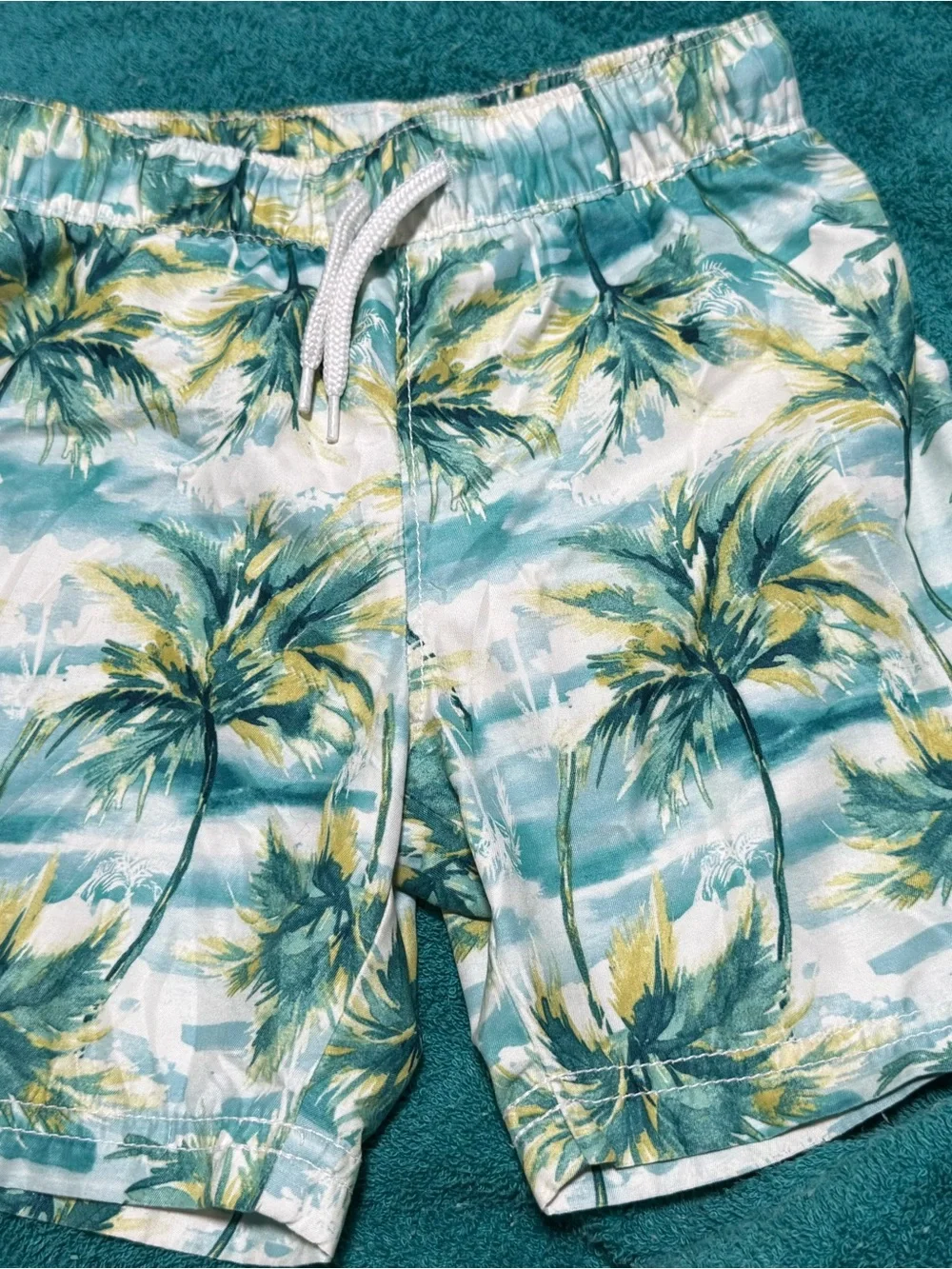 Old Navy Boys Palm Print Swim Trunks - Teal, Yellow, White